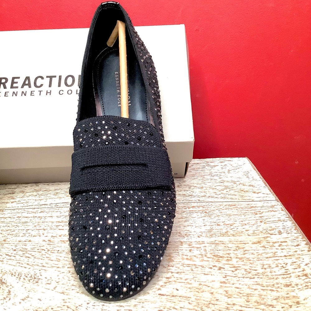 Kenneth Cole Reaction Unity Sparkly Black Updated Smoking Flats Loafers Slip Ons